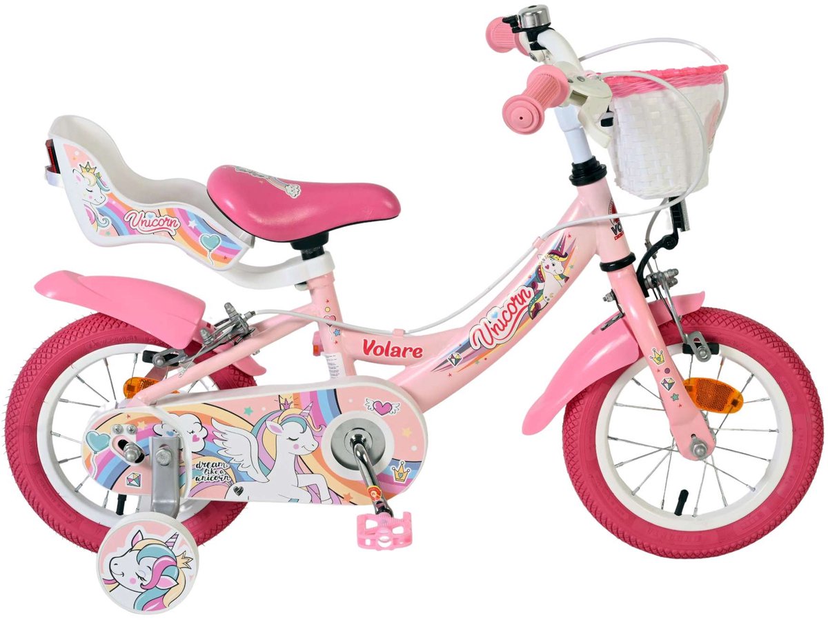 Bicicleta infantil Volare Unicorn - niña - 12 pulgadas - rosa - dos frenos de mano