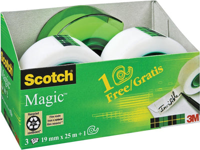Confezione risparmio Scotch: 3 nastri ® magic™, 19 mm x 25 m + dispenser manuale ricaricabile gratuito