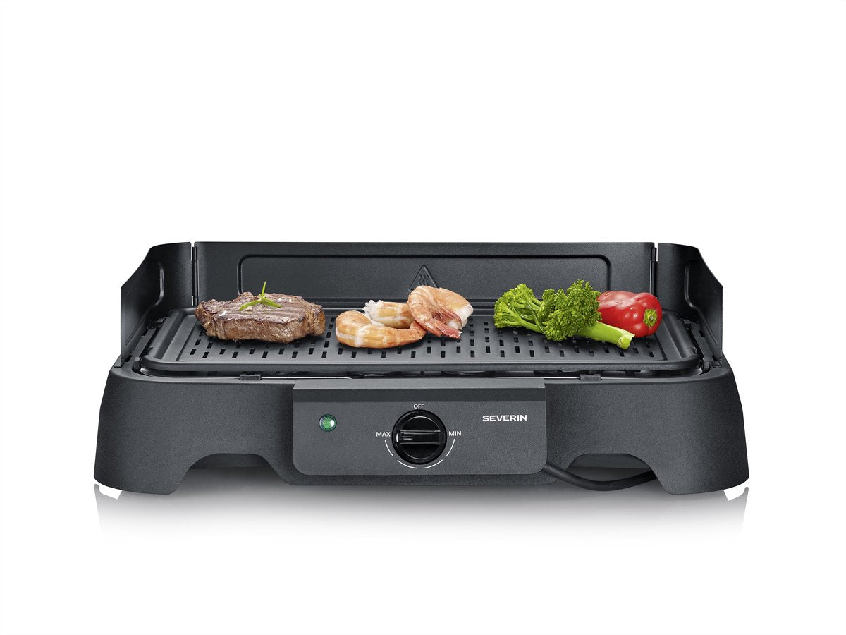 Griglia da tavolo Severin pg 8595 - 2000 w - piastra grill in alluminio - rigata liscia - nera