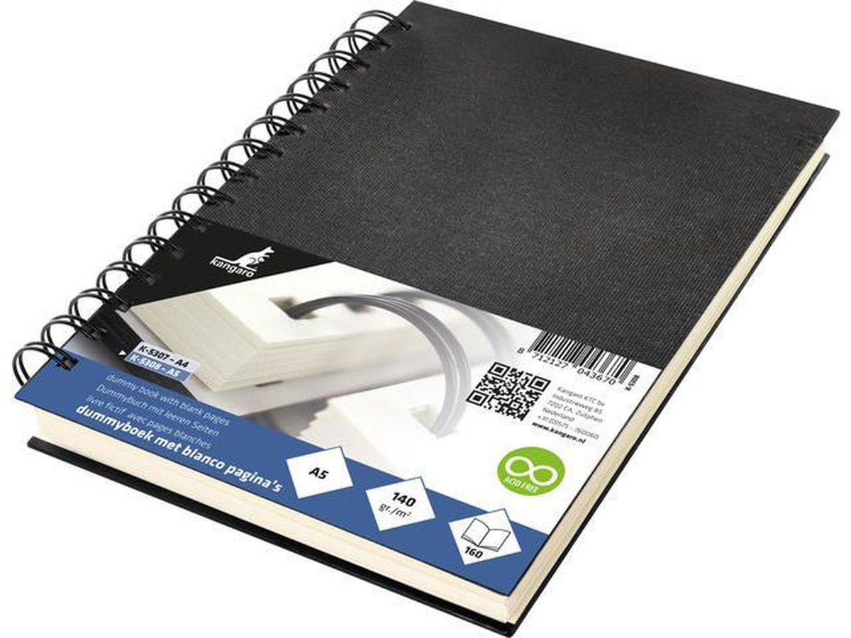 Libro simulado canguro - a5 - negro - con espiral - 160 páginas en blanco - papel crema de 140 gramos - cubierta de lino - k-5308