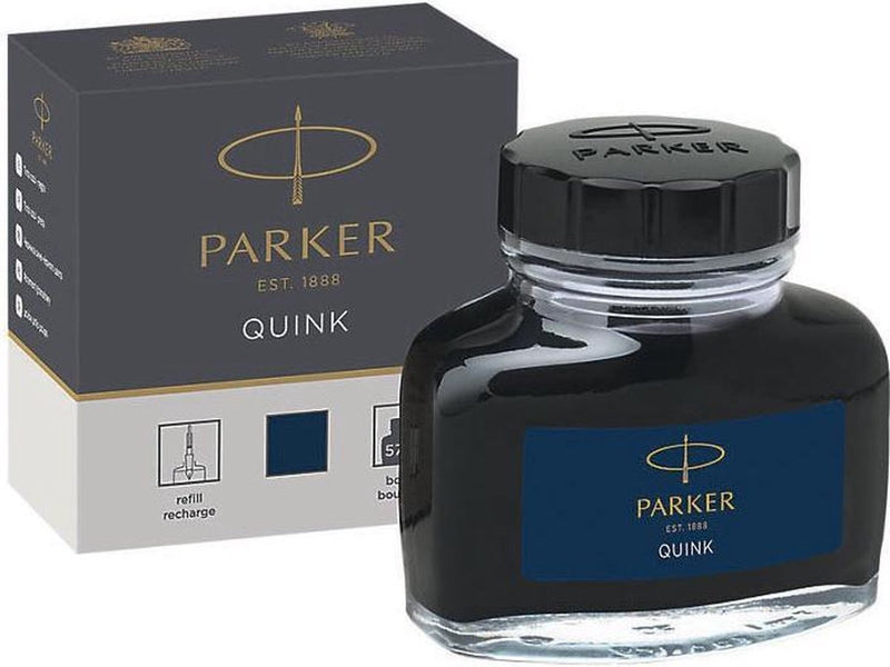 Botella de tinta para pluma estilográfica Parker | tinta quink negra azul | Tinta de escritura de 57 ml para pluma estilográfica.
