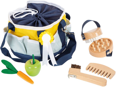 Set di cavalli in legno a piede con borsa, 8dlg.