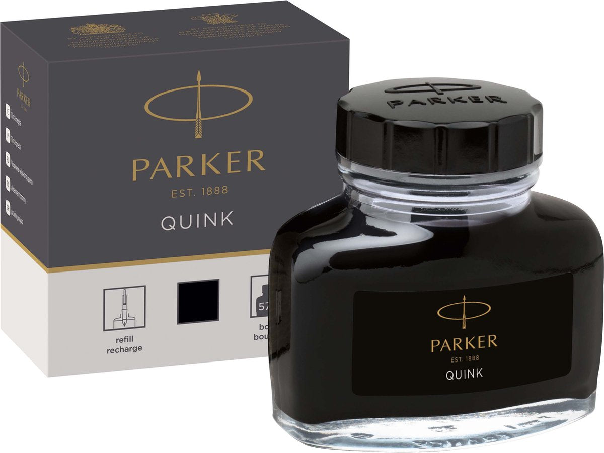 Botella de tinta para pluma estilográfica Parker | tinta quink negra | Tinta de escritura de 57 ml para pluma estilográfica.
