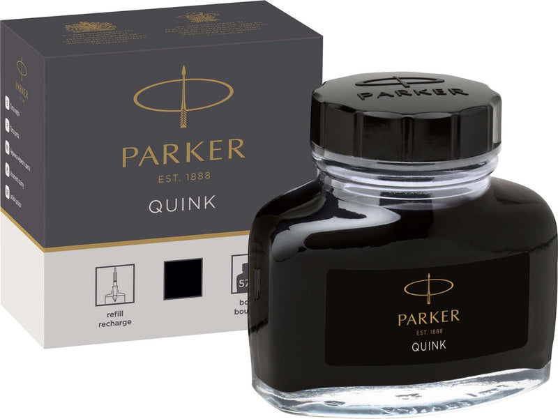 Botella de tinta para pluma estilográfica Parker | tinta quink negra | Tinta de escritura de 57 ml para pluma estilográfica.