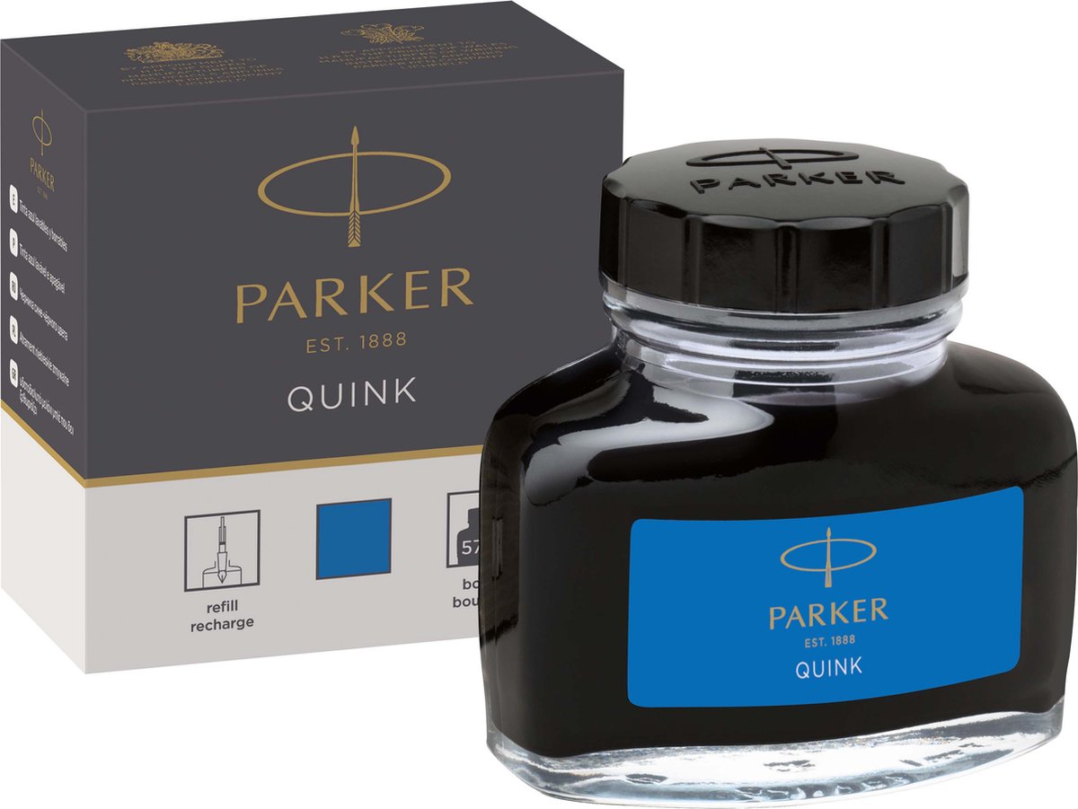 Flacone d'inchiostro per penna stilografica Parker | inchiostro quink blu lavabile | Inchiostro da scrittura per penna stilografica da 57 ml