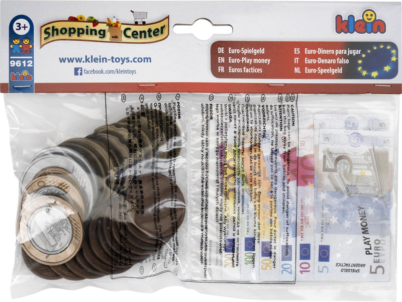 Klein Toys Euro Play Money - 25 monete da 1 centesimo a 2 euro e 35 banconote da 5 a 500 euro - multicolore