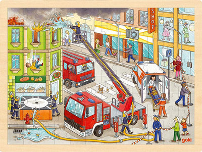 Goki wooden jigsaw puzzle fire fighting, 96st.