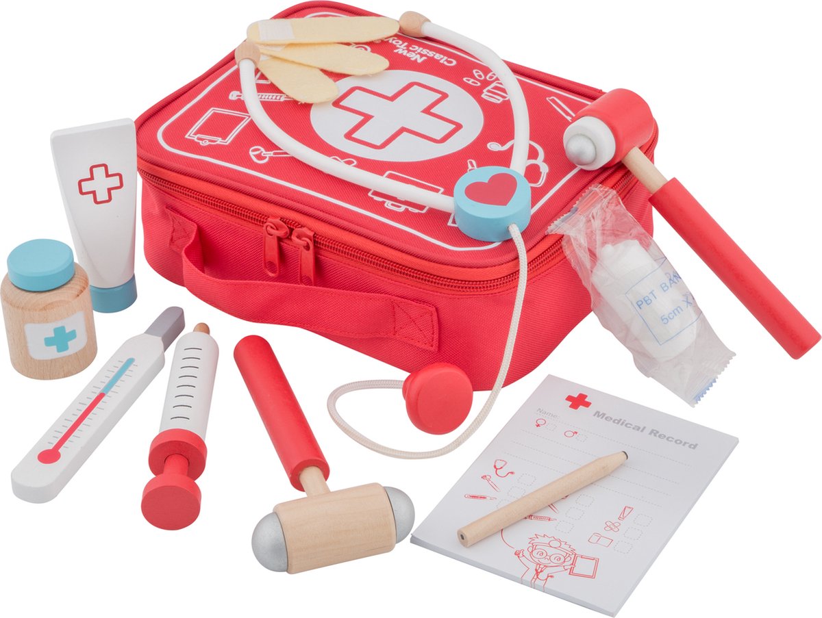 Set da medico in legno Woet ® per bambini - borsa da medico giocattolo con 10 accessori - gioco di ruolo educativo per bambini - da 3 anni