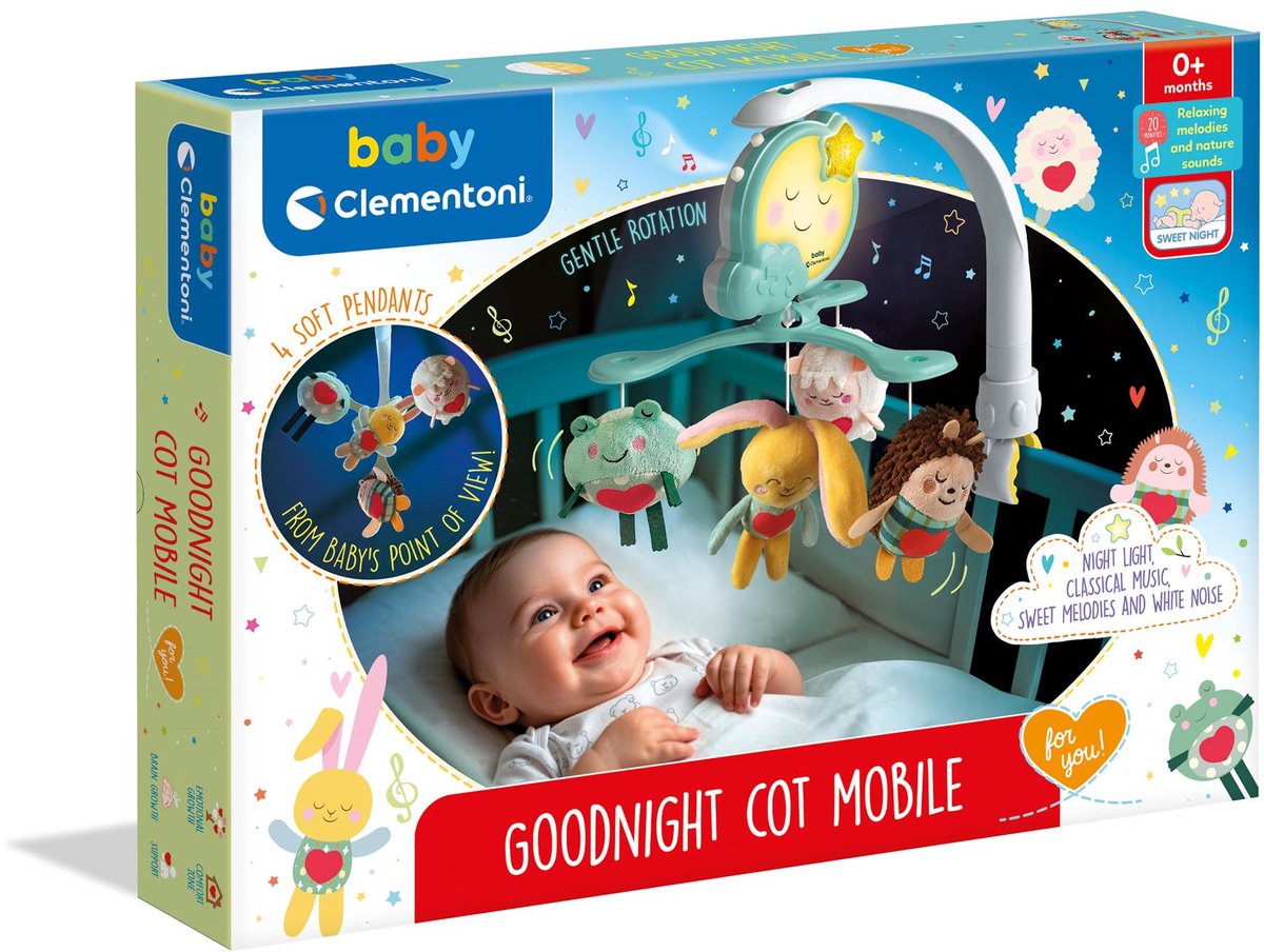 Clementoni - baby - giostrina per lettino buonanotte - giostrina con luci e musica - da 0 mesi