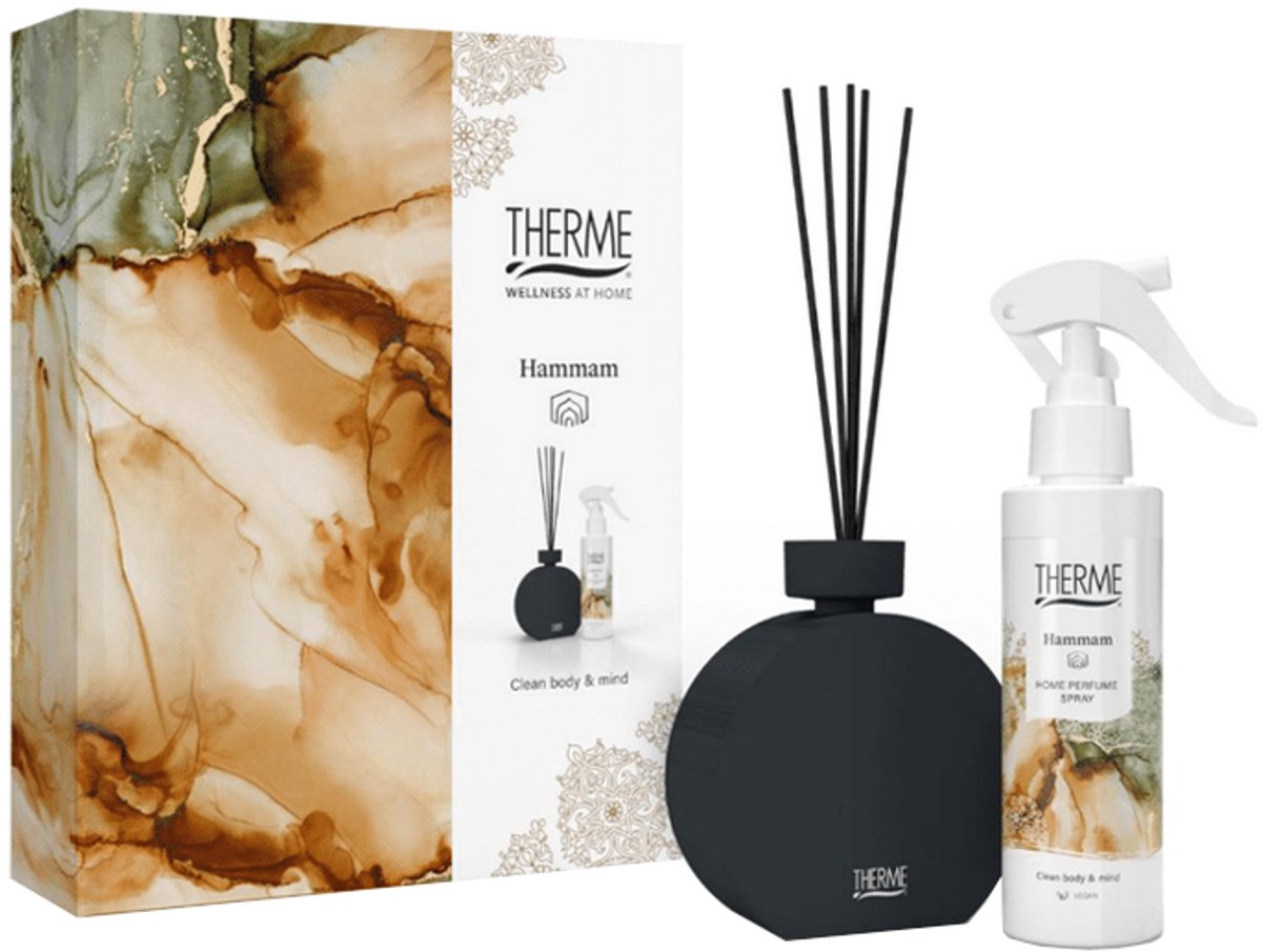 Therme - hammam luxe home perfume set - geurstokjes 150 ml + room spray 150 ml