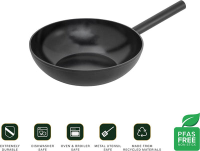 Pentola wok Combekk forest easy ø 28 cm - senza pfas - rivestimento antiaderente in ceramica - 100% riciclata - adatta all'induzione - lavabile in lavastoviglie