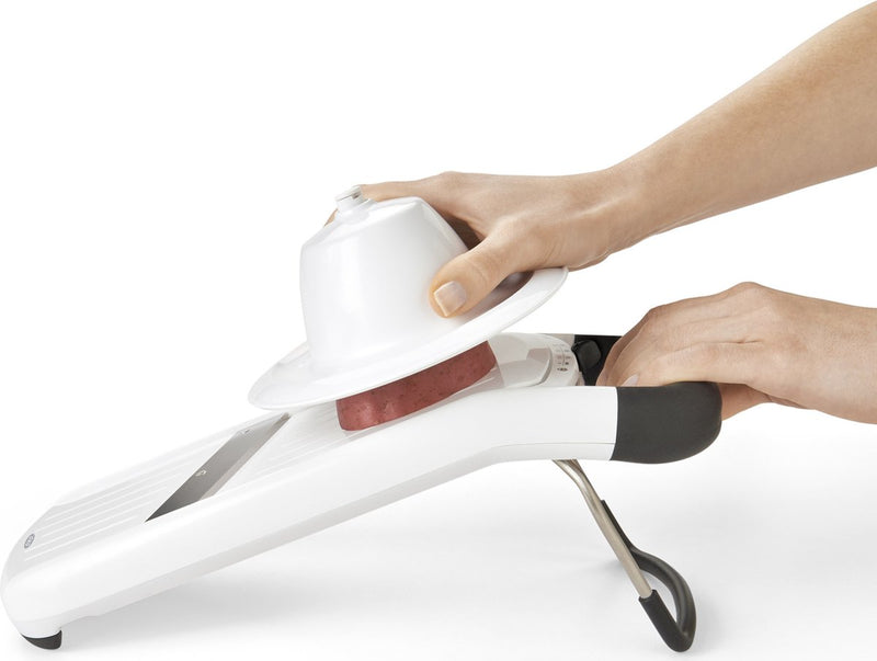 Oxo - mandolina - cortador de cocina - cortador de verduras - con soporte para sobras