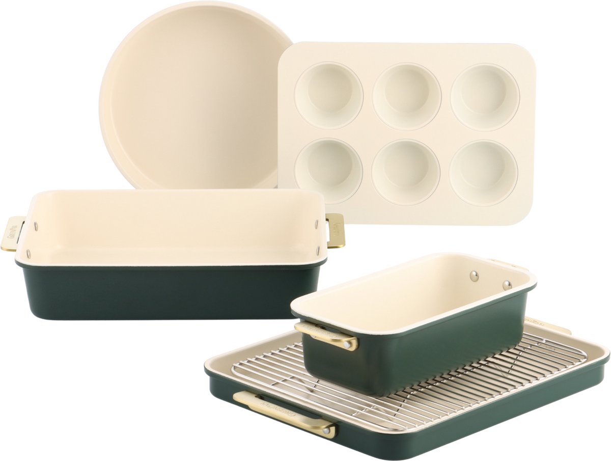 Greenpan Padova reserve bakeware 6-piece - pfas-free non-stick coating - ceramic baking tin - oven safe up to 230°c - green