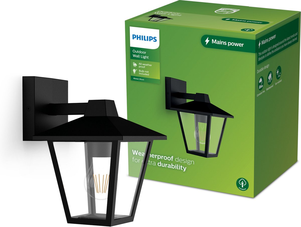 Philips LED Philips Kinno wall lamp - outdoor lamp - black - E27 fitting - maximum 25W - weatherproof; ip44 - hanging wall lamp