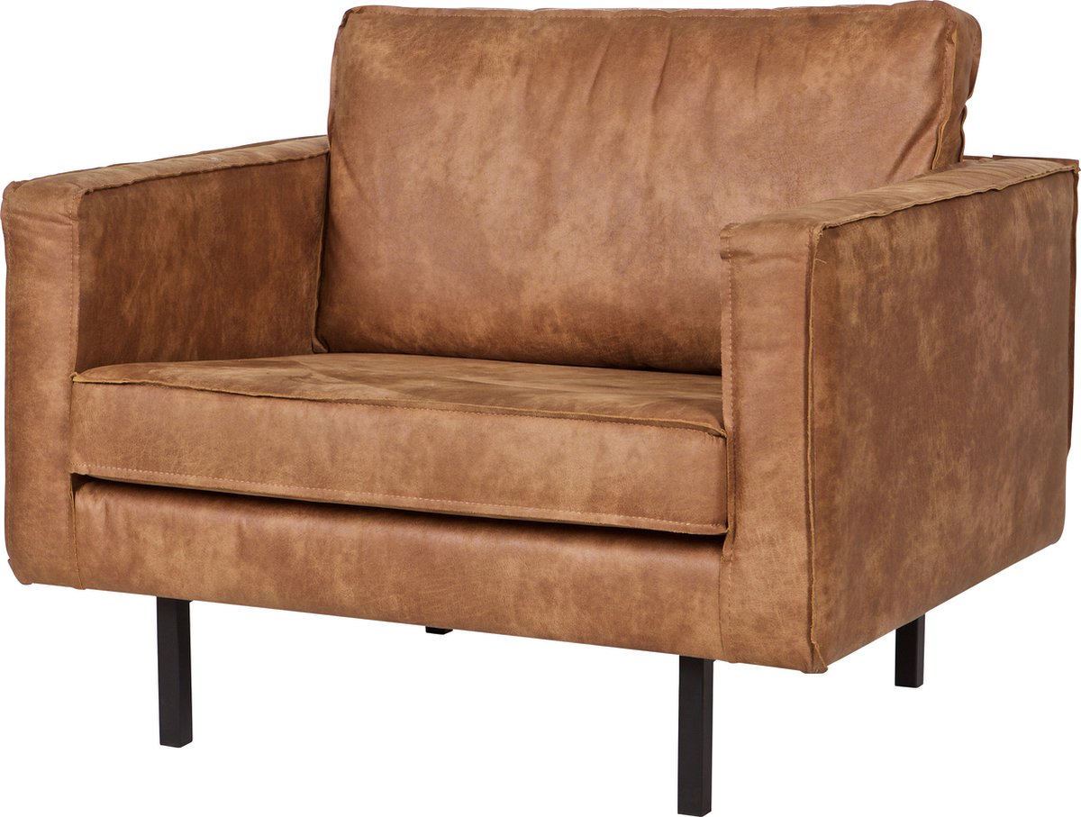 Sillón rodeo Woood - cuero reciclado - coñac - 85x105x86