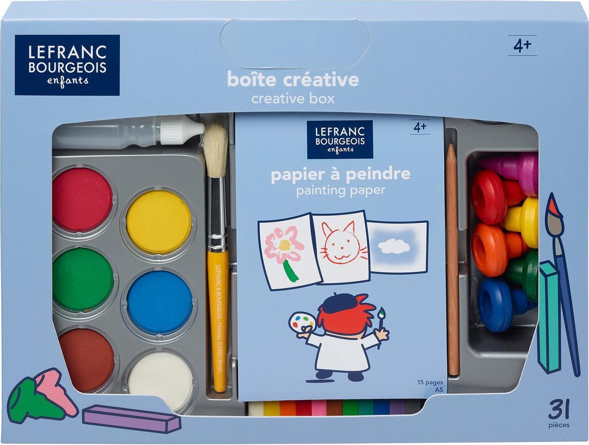 Lefranc borghese parigi lefranc borghese 807264 scatola creativa per bambini educativi 31 pezzi | set per pittura e bricolage per bambini dai 4 anni | guazzo, gesso, accessori in argilla