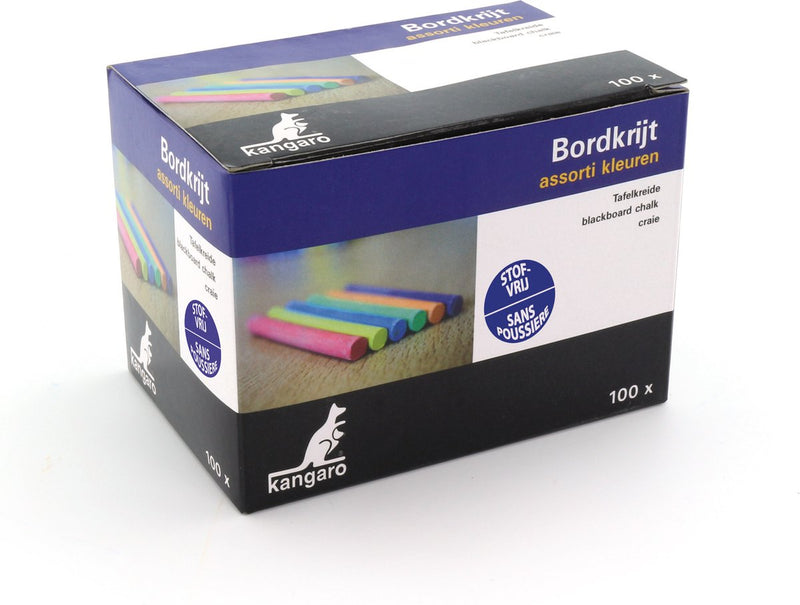 Kangaro bordkrijt - stofvrij - assorti kleuren - 100 stuks in doos - k-n100cd