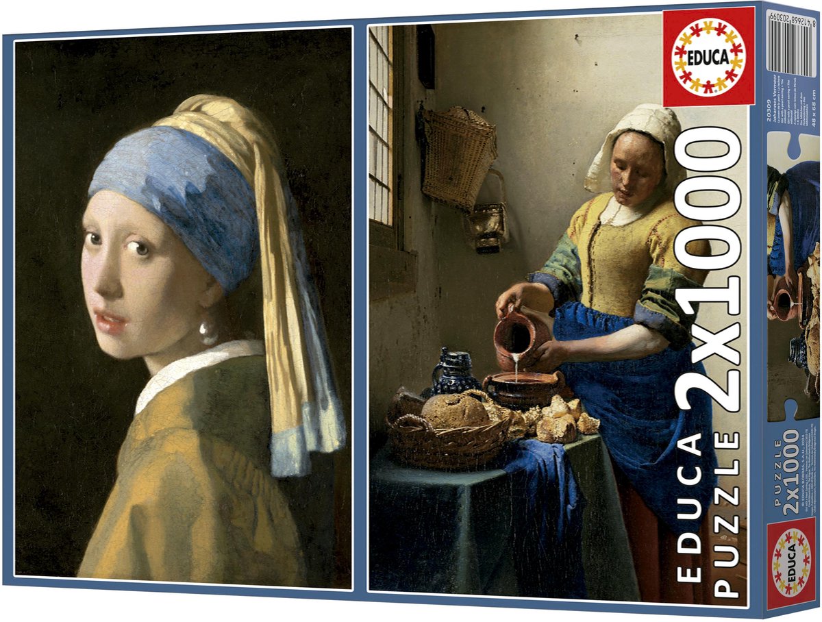 Set di puzzle Educa arte - Vermeer Ragazza con l'orecchino di perla e La lattaia 2x1000 pezzi.