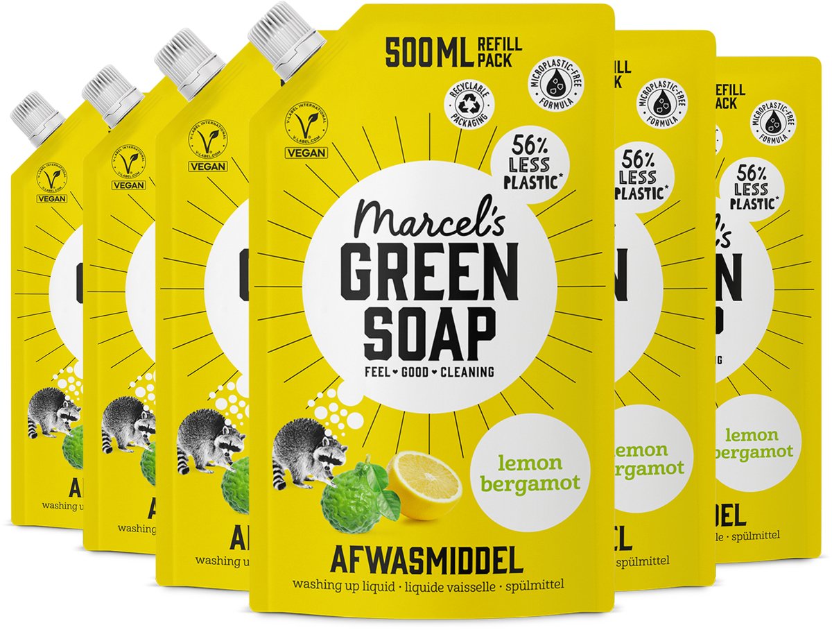 Recambio líquido lavavajillas jabón verde Marcel's - limón bergamota - 6 x 500ml