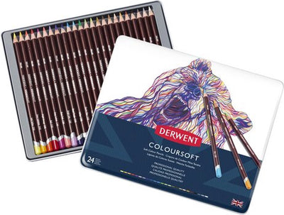 Derwent coloursoft colored pencils in a tin - set of 24 lightfast pencils