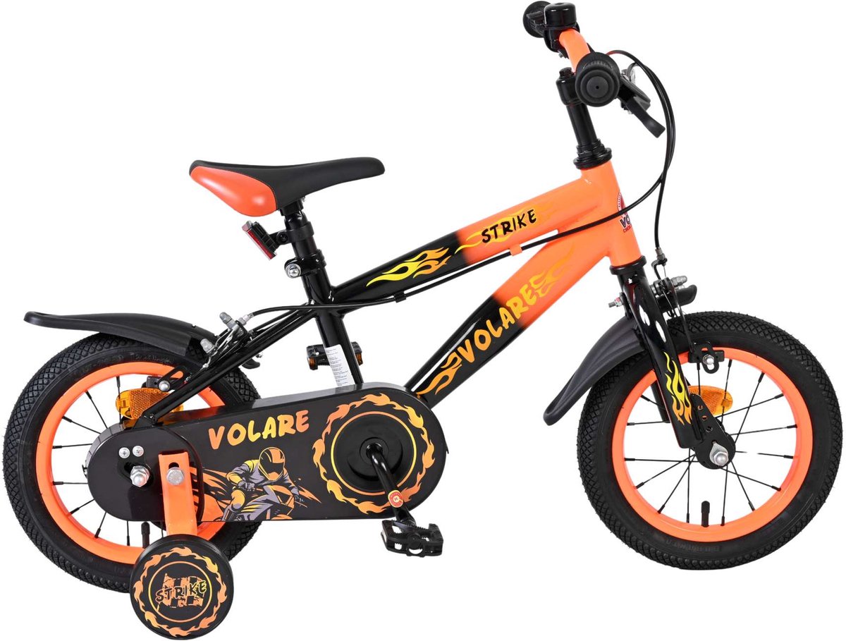 Volare strike kinderfiets - jongens - 12 inch - zwart oranje - twee handremmen
