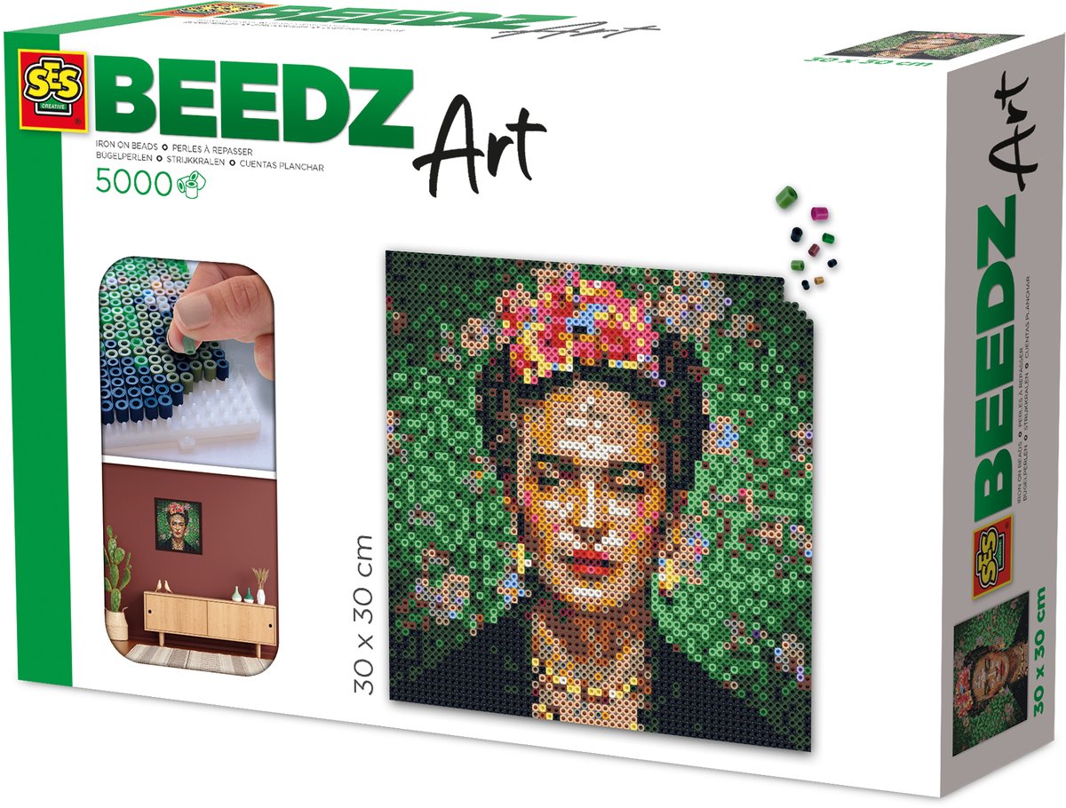 Ses creative - beedz art - frida kahlo - 5000 perline termoadesive con piastre di base e fogli termoadesivi - dai 12 anni