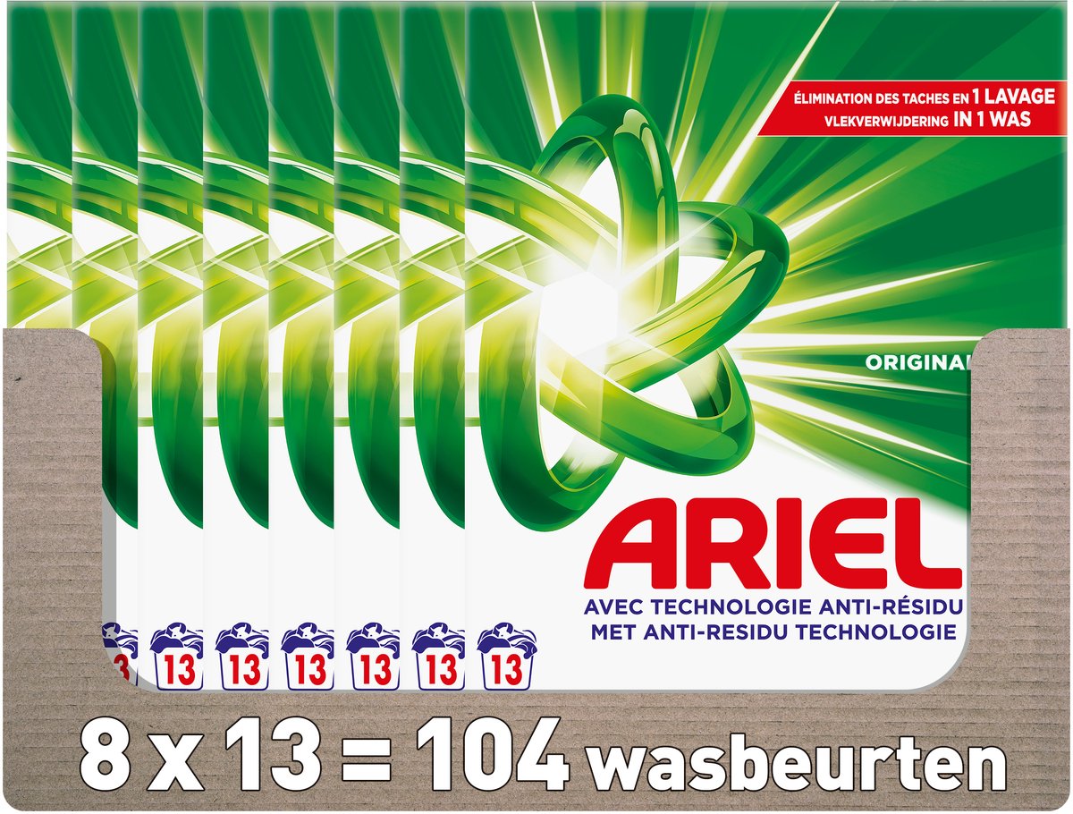 Detergente en polvo de rápida disolución Ariel original - 8 x 13 lavados - 8 x 715 gramos