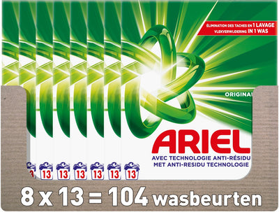 Detergente en polvo de rápida disolución Ariel original - 8 x 13 lavados - 8 x 715 gramos