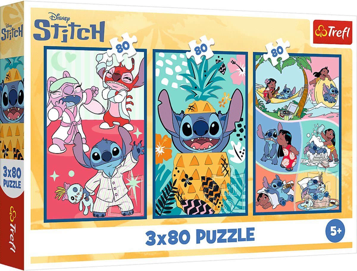 Trefl puzzel disney lilo stitch 3x80 stukjes - stitch's wereld.