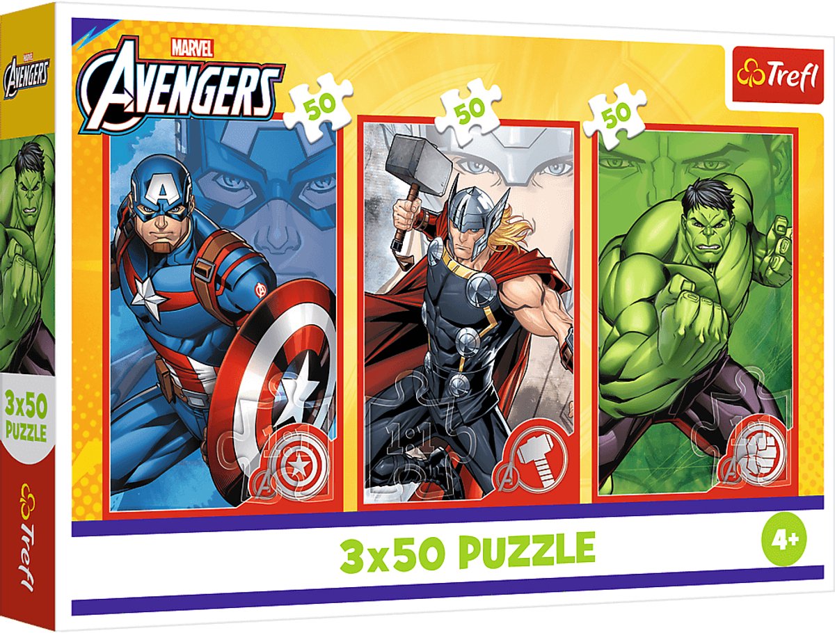 Trefl 3x50, tu héroe, disney marvel the avengers fsc mix 70%, 50 pieza(s), cómics, 4 años