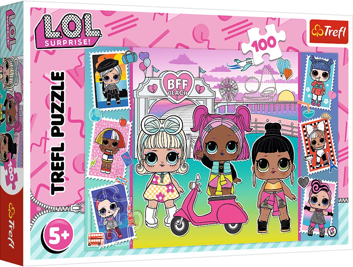 Trefl puzzle lol sorprese bambole - 100 pezzi - cartoncino colorato.