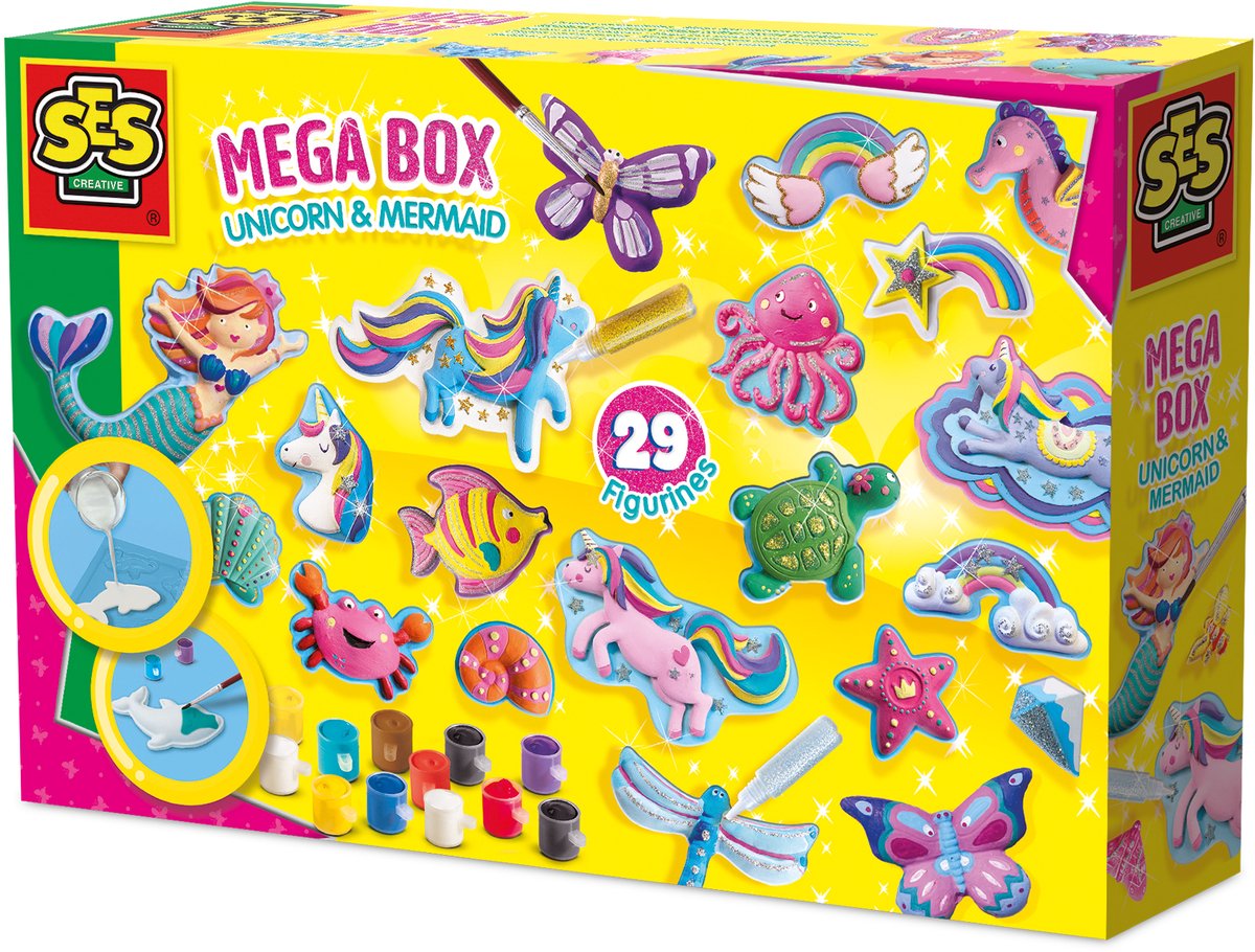 Ses creative gieten en schilderen - mega box unicorn en zeemeermin - knutselen - sneldrogend - voor meisjes vanaf 5 jaar - 600 gram gips