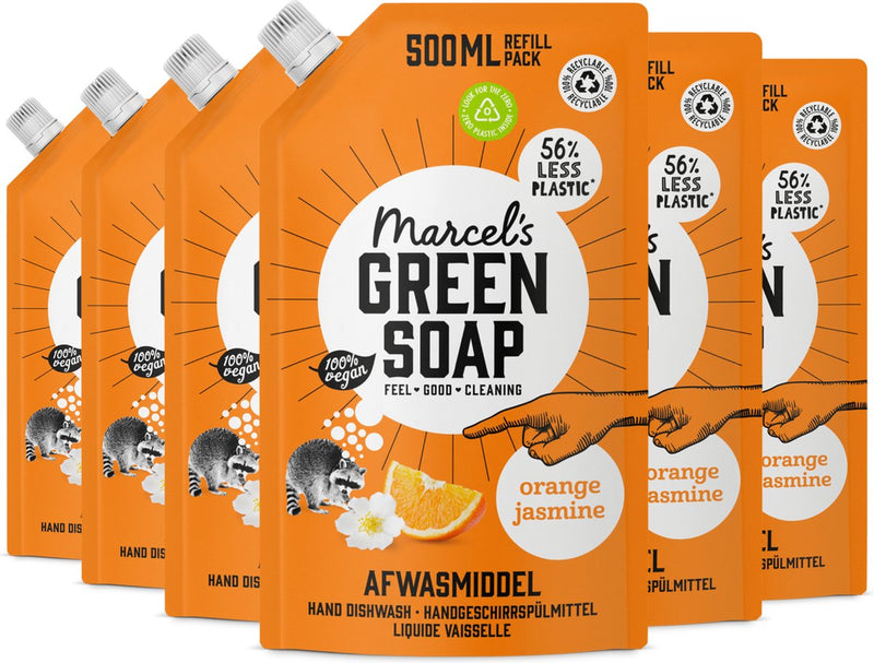 Marcel's green soap afwasmiddel navulling - sinaasappel jasmijn - 6 x 500 ml