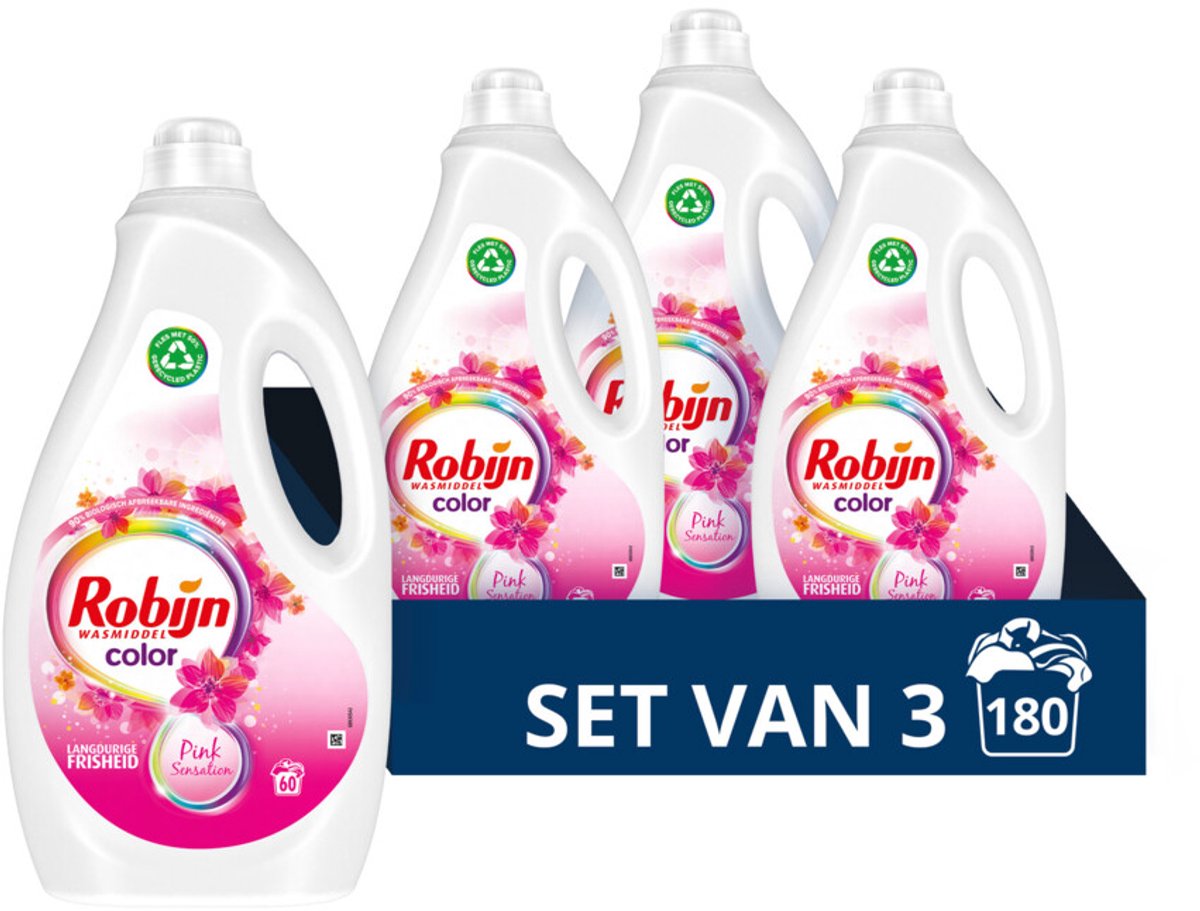 Robijn - detersivo liquido colore rosa feeling 60 lavaggi - 3 x 3 litri - confezione risparmio