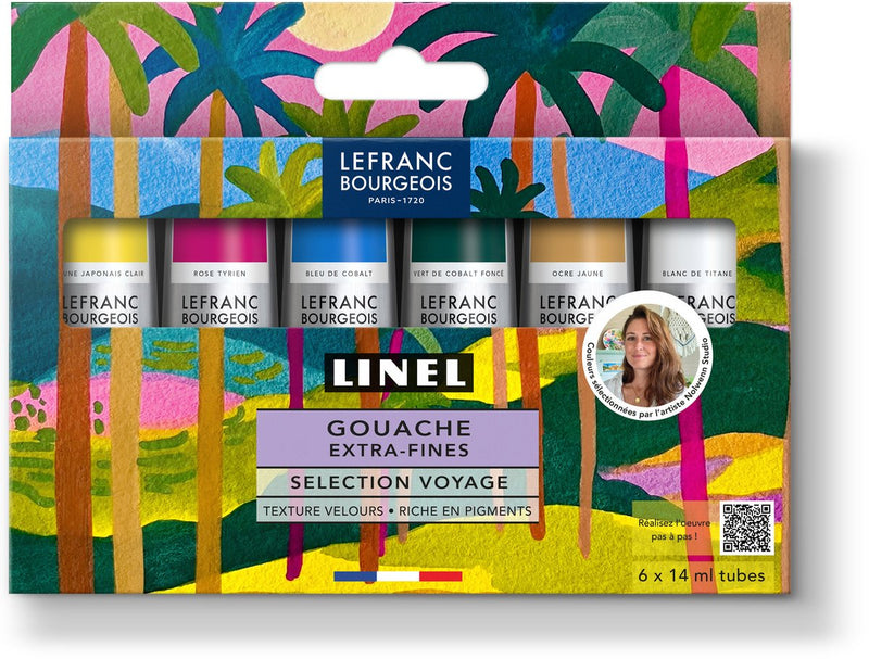 Lefranc borghese 302056 set di tempere in lino extrafine “voyage” 6×14 ml | vernice a guazzo professionale