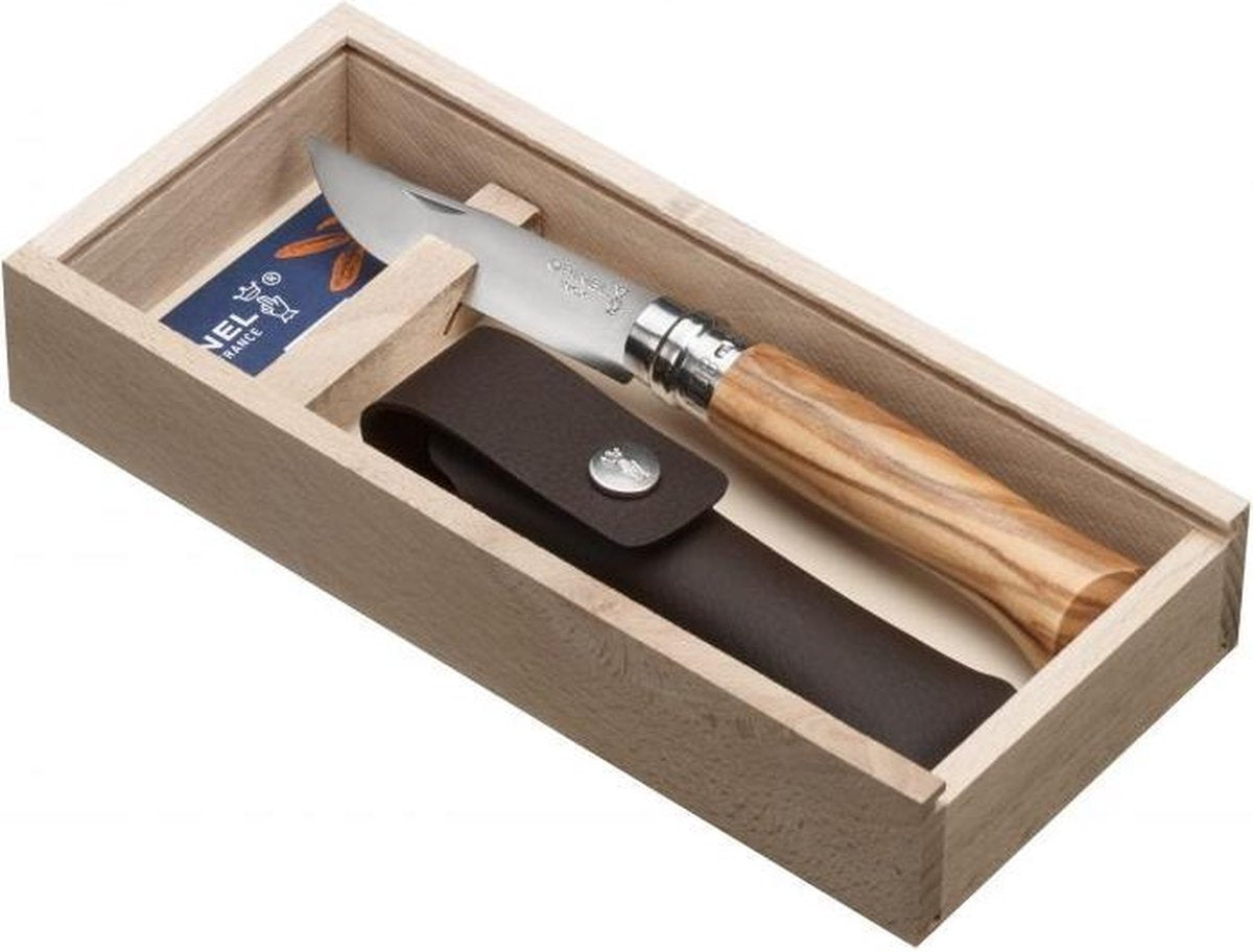 Navaja Opinel nº08 - acero inoxidable - madera de olivo - caja de madera