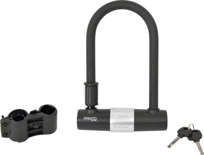 Dresco beugelslot - dikke 16mm u-beugel - van gehard staal – dubbele vergrendeling -binnenmaat 100mm breed 190mm hoog - speciale coating voorkomt beschadigingen - verzonken cilinder – snel sluiting - met framebevestiging 2 opvulringen