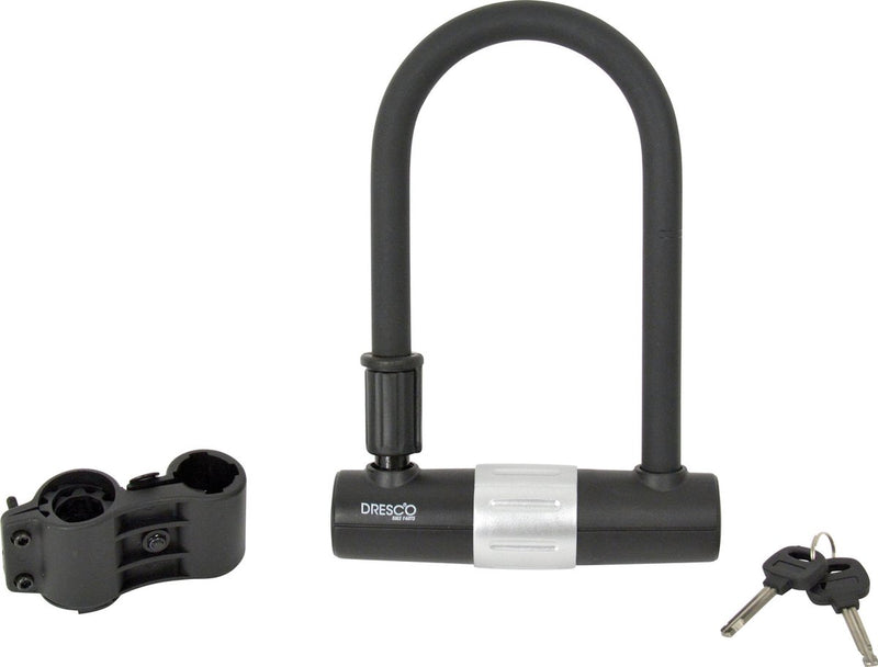 Dresco beugelslot - dikke 16mm u-beugel - van gehard staal – dubbele vergrendeling -binnenmaat 100mm breed 190mm hoog - speciale coating voorkomt beschadigingen - verzonken cilinder – snel sluiting - met framebevestiging 2 opvulringen