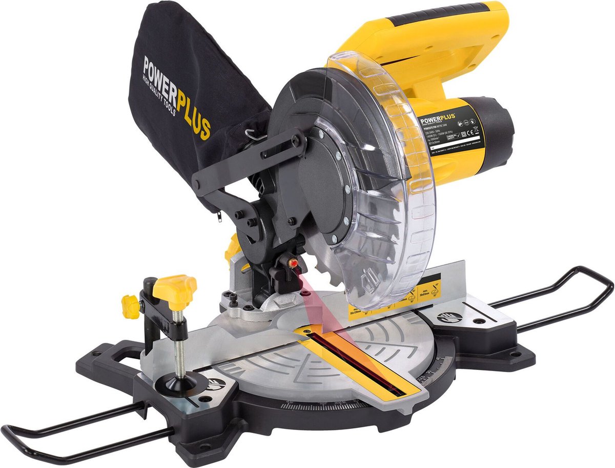 Powerplus powx075700 afkort- en verstekzaag - zaag - 1500w - 210mm zaagblad - incl. 24 tanden zaagblad voor hout, laser y zijsteunen y stofzuigeraansluiting