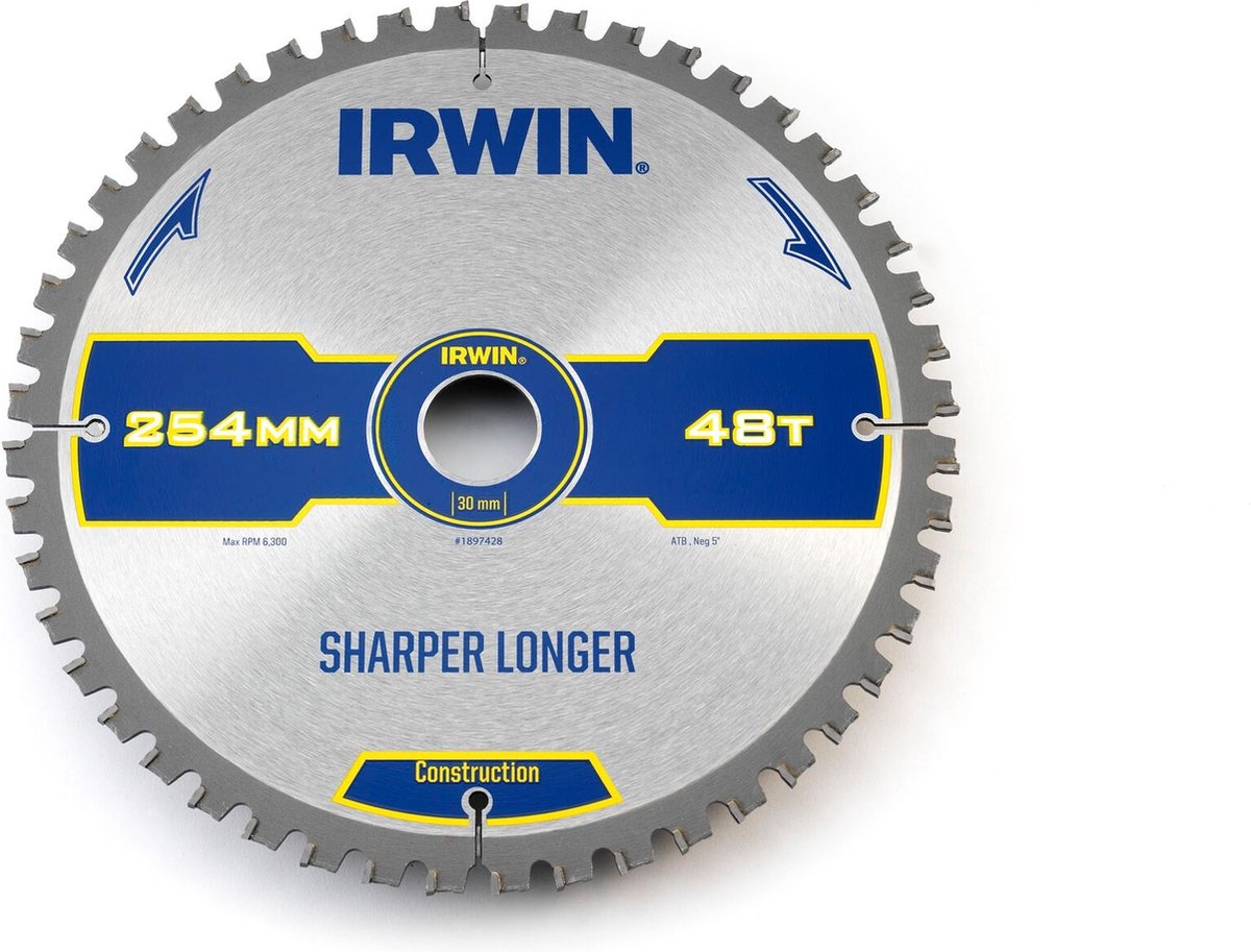 Irwin construction serie - cirkelzaagblad - 254mm - 48 tanden - atb geometrie