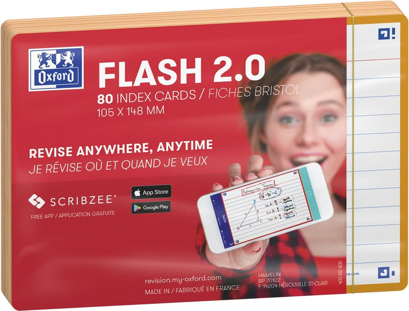 Oxford flash 2.0 - tarjetas didácticas - rayadas - a6 - borde naranja - 80 piezas