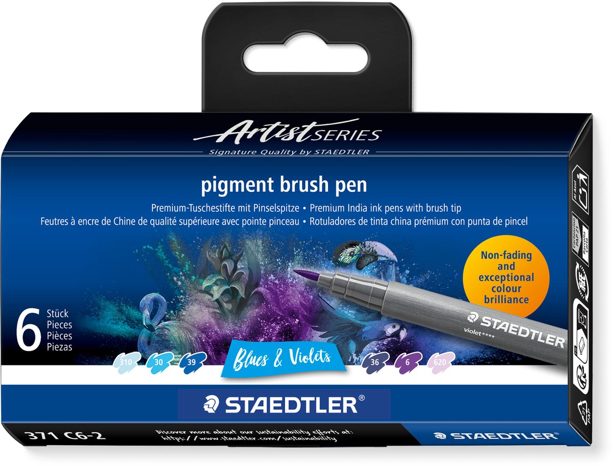Staedtler - serie artista - set di pennarelli per pigmenti 6 colori blu viola