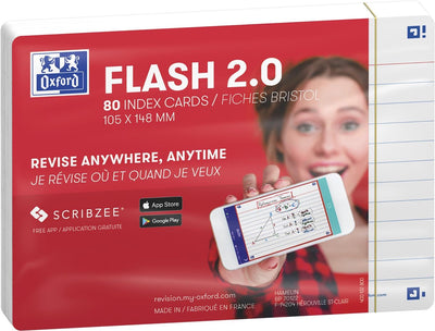 Oxford flash 2.0 - flashcard - a righe - a6 - bianco - 80 pezzi