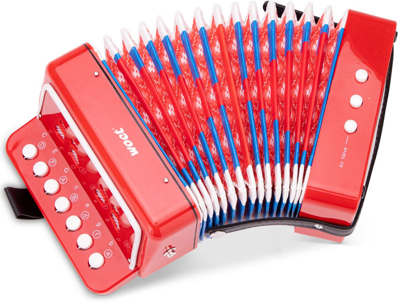 Fisarmonica giocattolo Woet ® per bambini - strumento giocattolo - rosso - incluso libretto di musica con 8 canzoni - da 3 anni