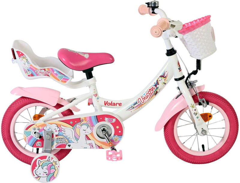 Bicicleta infantil Volare Unicorn - niña - 12 pulgadas - blanca