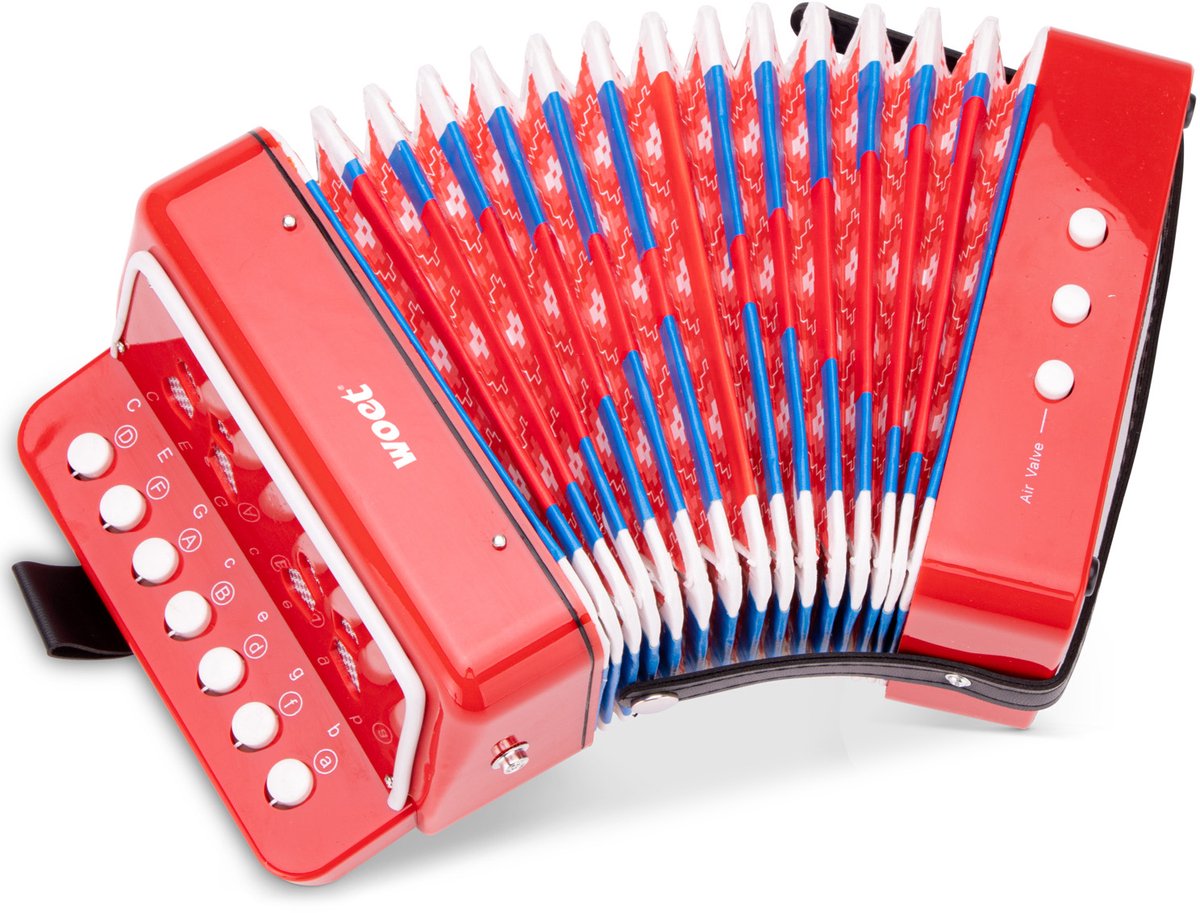 Fisarmonica giocattolo Woet ® per bambini - strumento giocattolo - rosso - incluso libretto di musica con 8 canzoni - da 3 anni