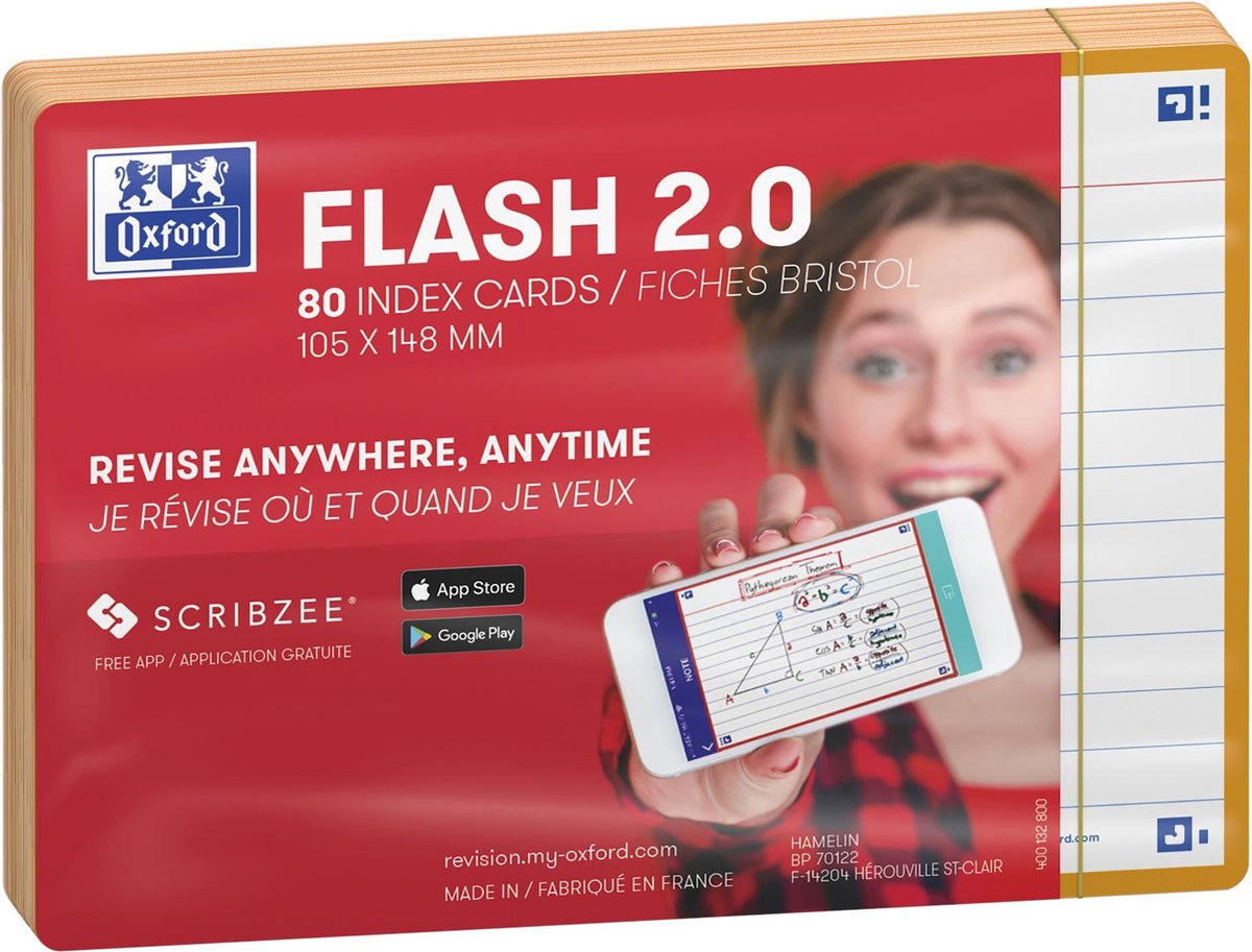 Oxford flash 2.0 - tarjetas didácticas - rayadas - a6 - borde naranja - 80 piezas