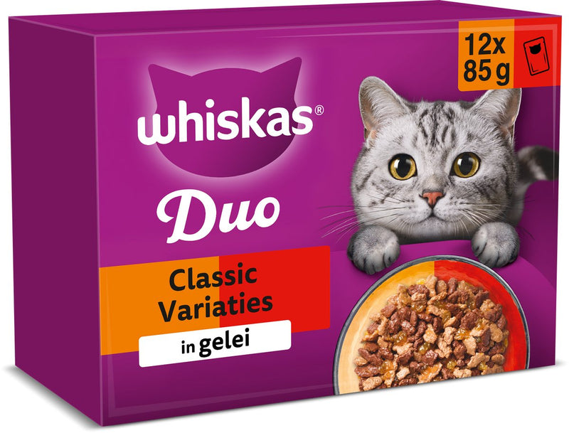 Comida para gatos Whiskas - adulto 1+ - gelatina dúo variaciones clásicas - 4x12x85g