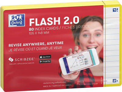 Oxford flash 2.0 - flashcard - a righe - a6 - bordo giallo - 80 pezzi