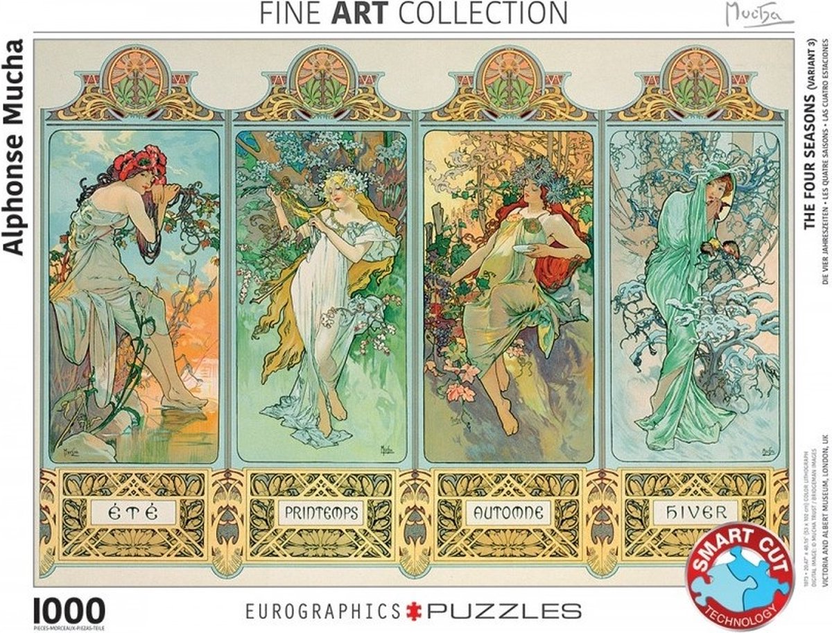 Eurographics - le quattro stagioni [les quatre saisons] - alphonse maria mucha - 1000 pezzi 68×48 cm (l×a) - puzzle d'arte